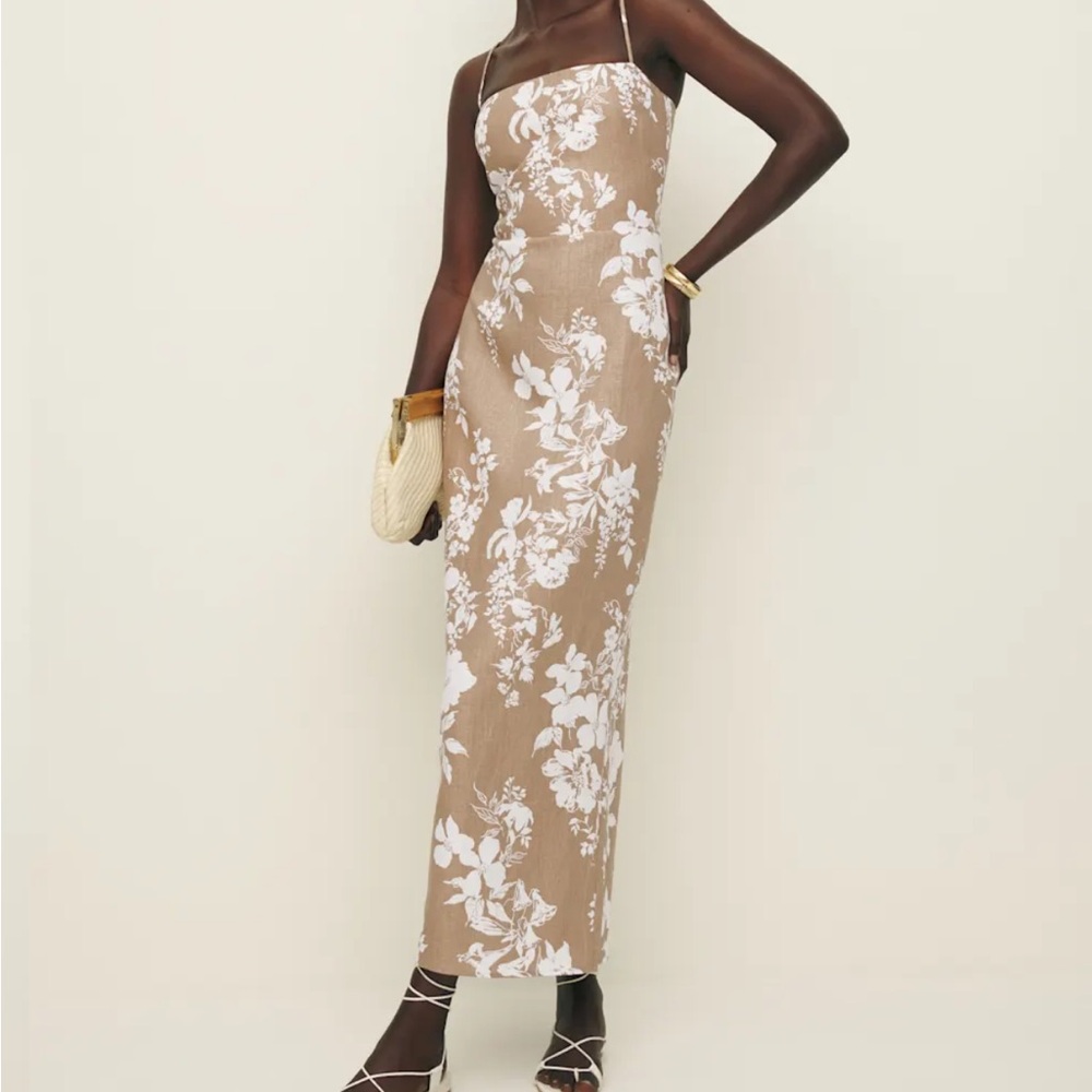 Reformation Tan and White Floral Maxi Dress